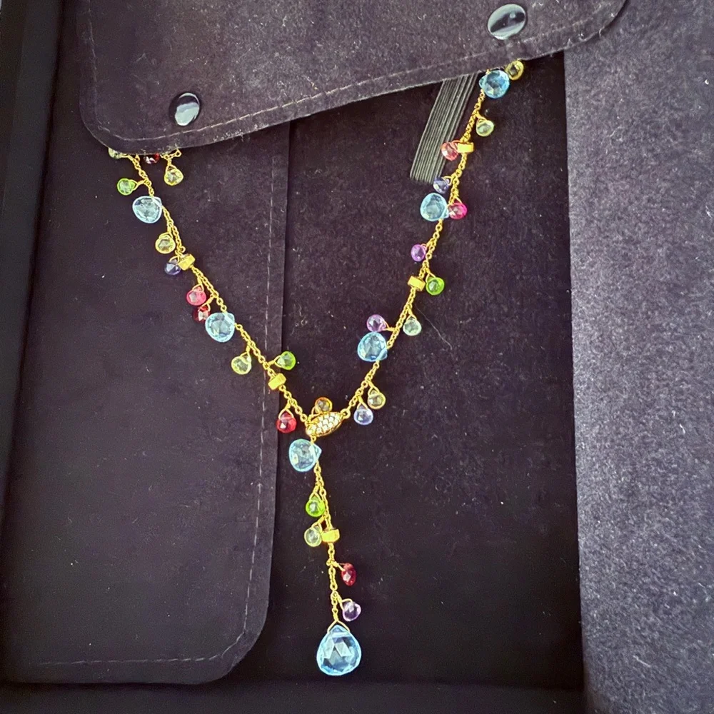 Marco Bicego Paradise 18K Yellow Gold Diamond & Gemstone Lariat Necklace 17